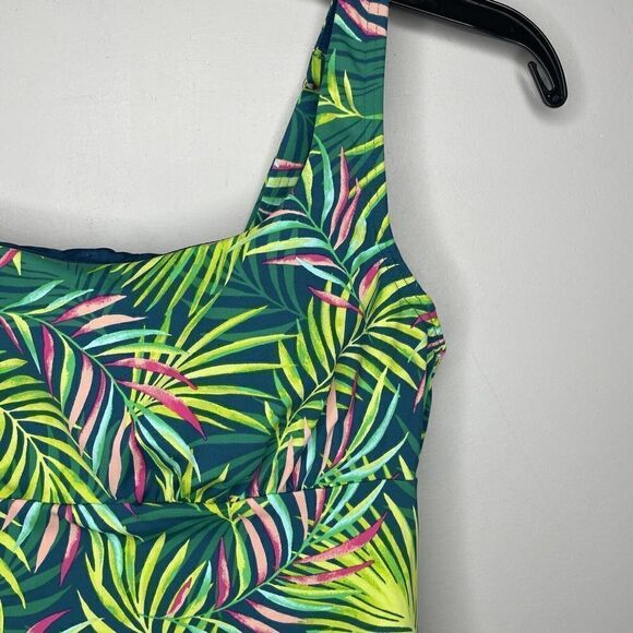 LANDS END Tankini Top Womens 2 Square Neck NEW Baltic Teal Multi Palm Underwire - Picture 2 of 7
